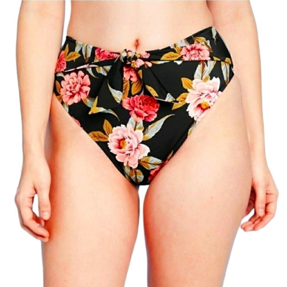 High leg, high waisted Floral scarf tie bikini D22